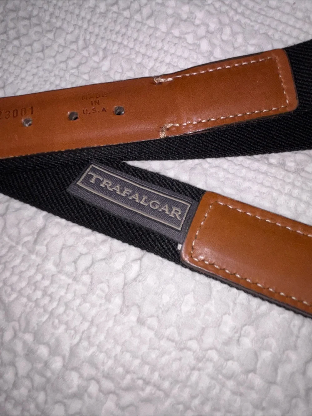 Men's Black Canvas Belt with Brown Leather Accent Trafalgar size 36